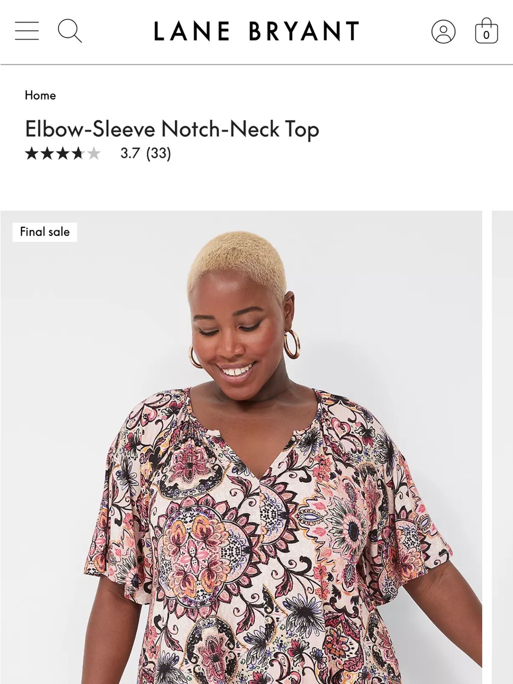 Lane Bryant Pink Paisley-Print Notch-Neck Tunic